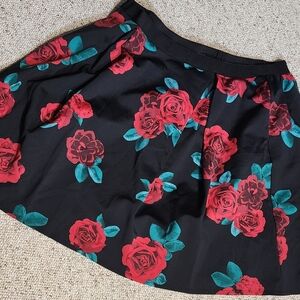 Lane Bryant Black Skirt with Red Floral Design